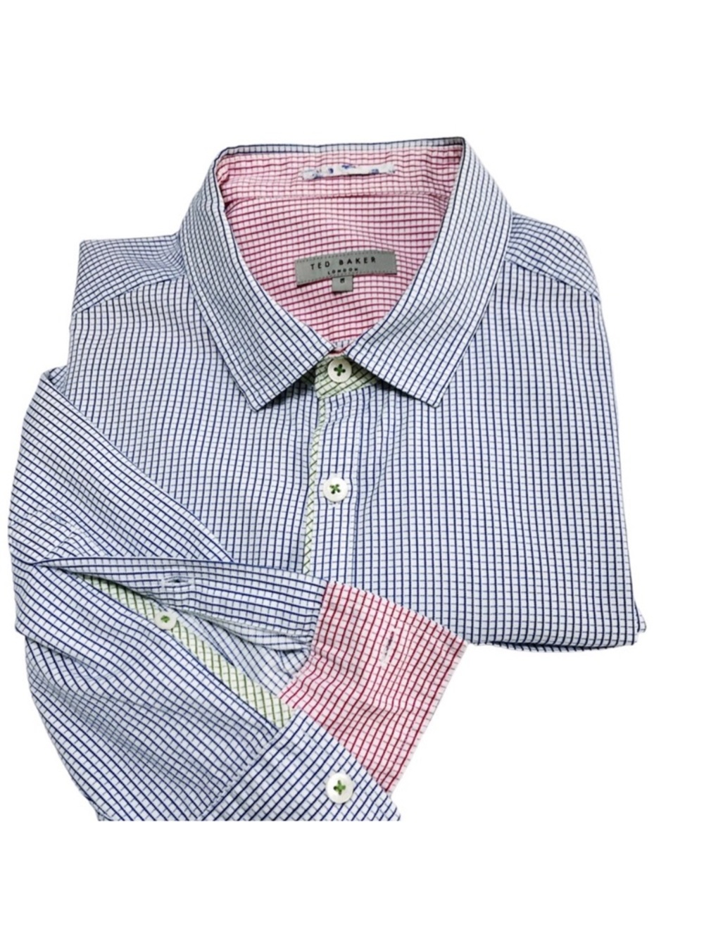 Ted Baker | Blue White Window Pane Check Long Sleeve Dress Shirt